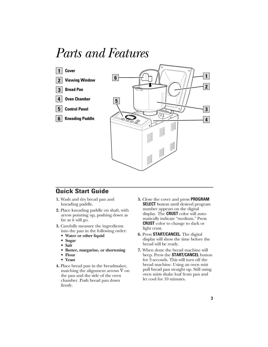 GE 840081500 quick start Parts and Features, Quick Start Guide 