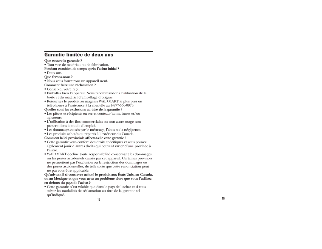 GE 840081700, 106764 manual Garantie limitée de deux ans, Comment faire une réclamation ? 