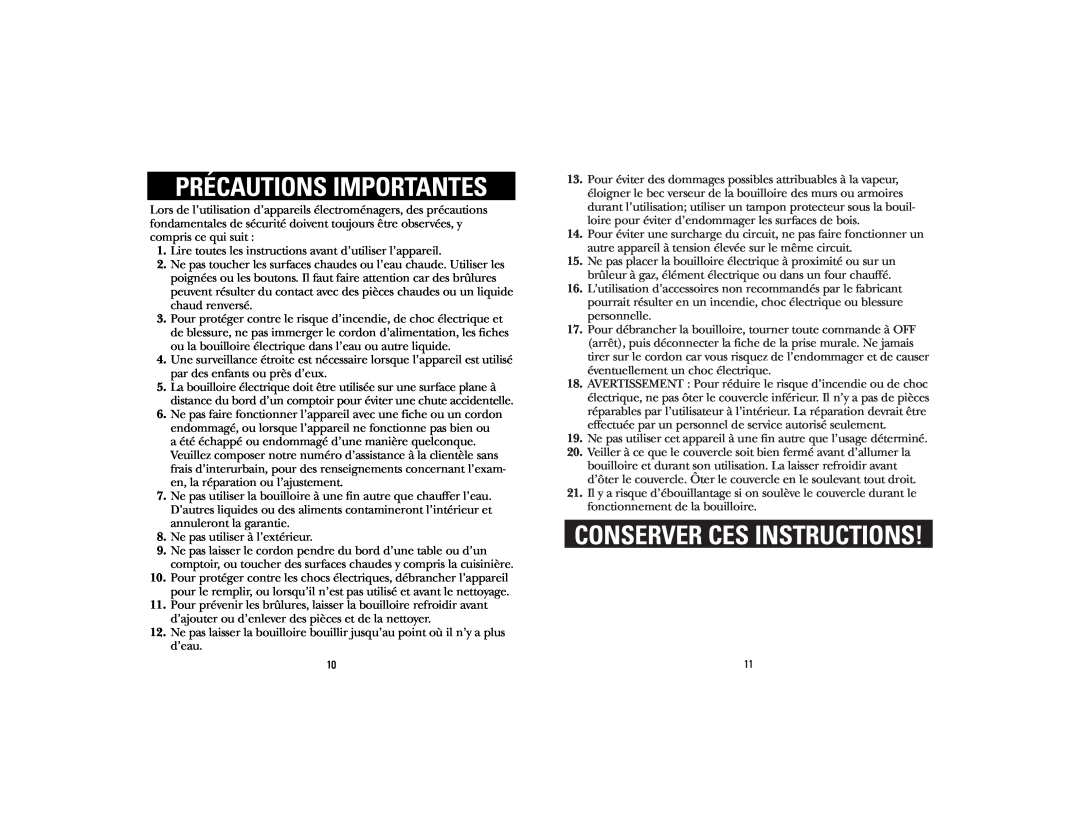 GE 840081700, 106764 manual Précautions Importantes, Conserver Ces Instructions 