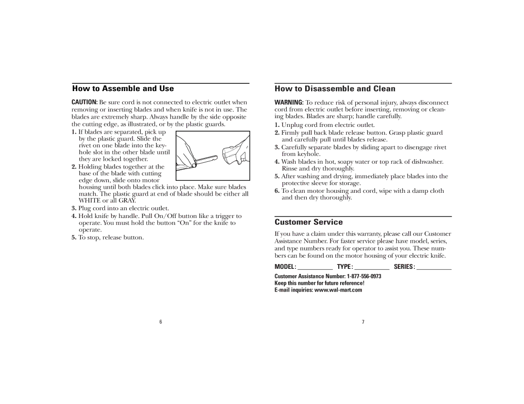 GE 840084200, 106788 manual How to Assemble and Use, How to Disassemble and Clean, Customer Service 