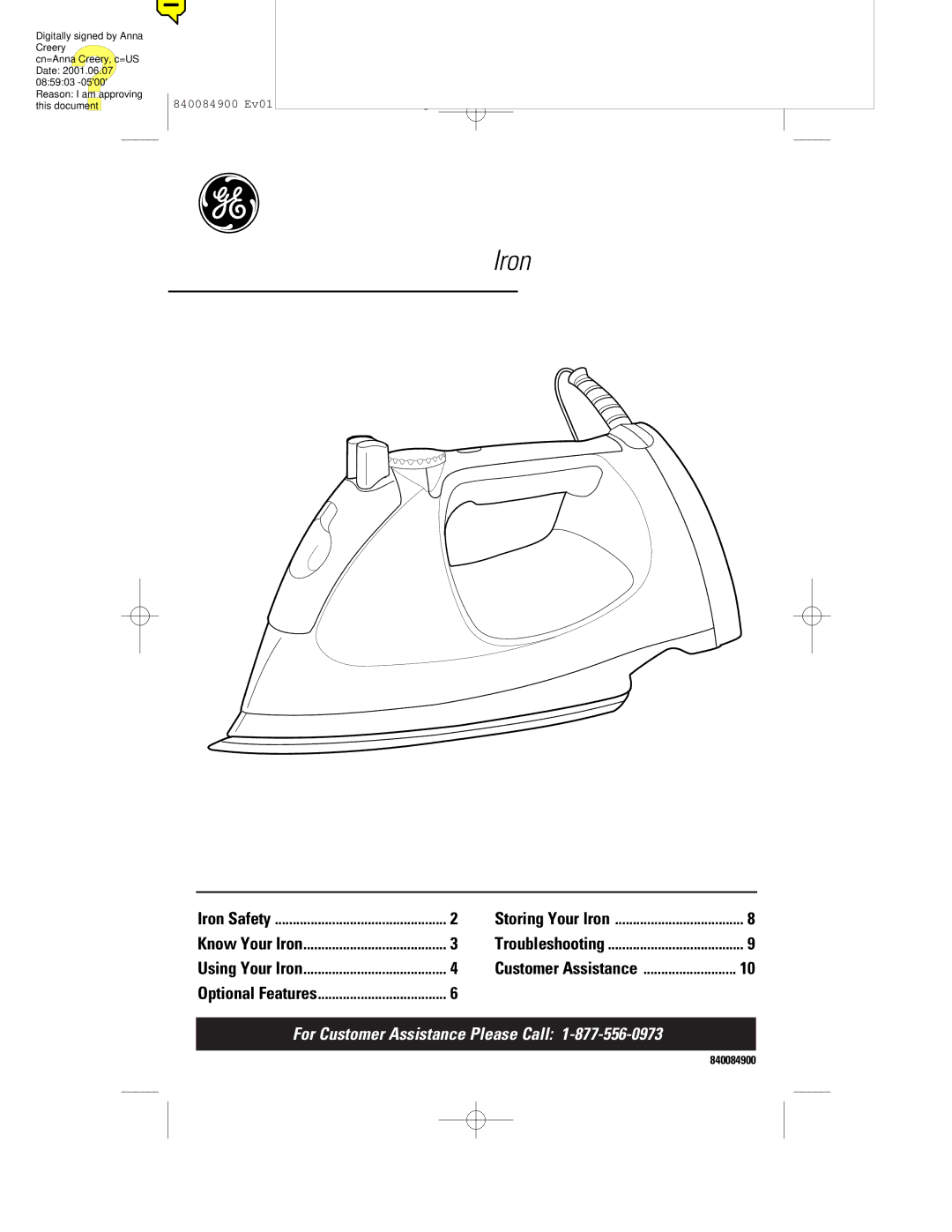 GE 106636, 840084900 manual Iron 