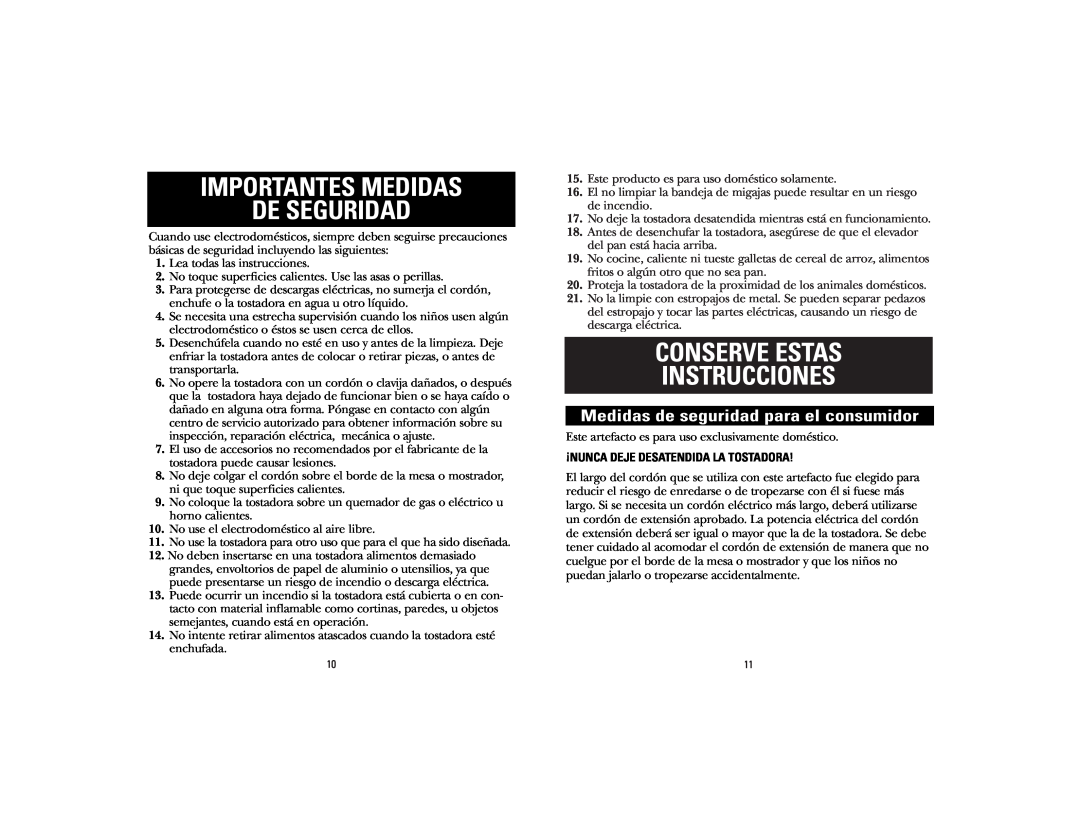 GE 106701 manual Importantes Medidas De Seguridad, Conserve Estas Instrucciones, Medidas de seguridad para el consumidor 