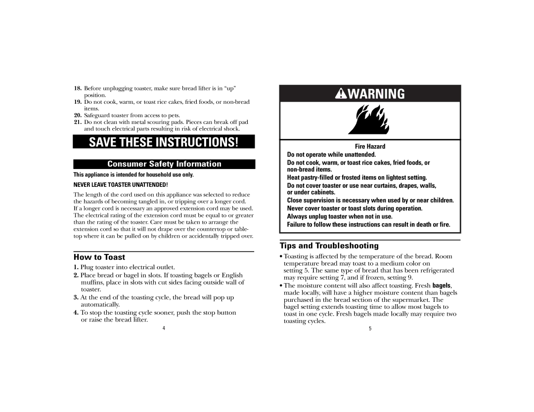 GE 106700, 840085100 manual How to Toast, Tips and Troubleshooting 