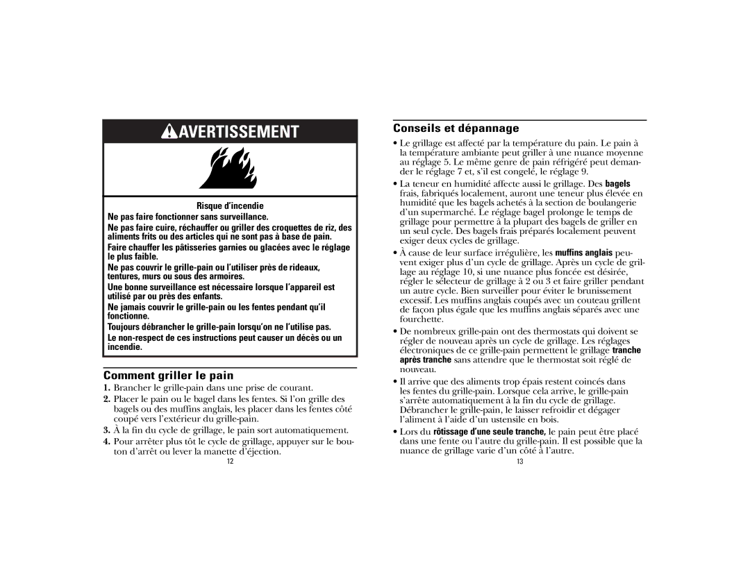 GE 840085100, 106700 manual Comment griller le pain, Conseils et dépannage 