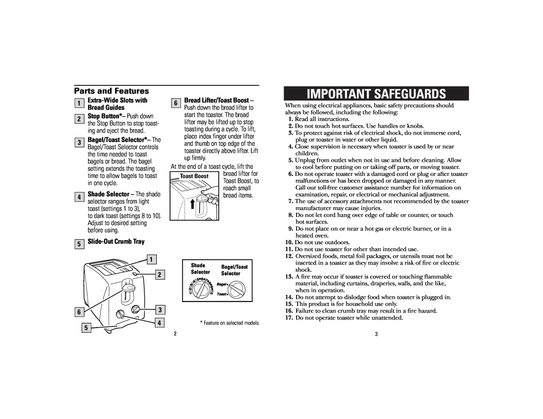 GE 840085100, 106700 manual Important Safeguards, Parts and Features, Do not operate toaster while unattended 