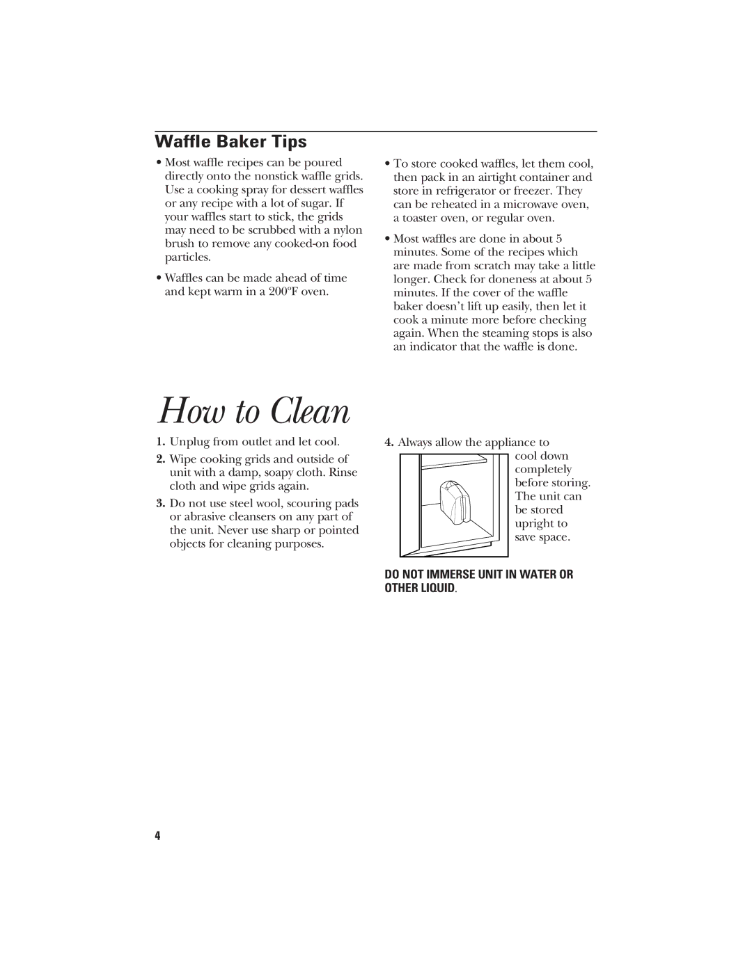 GE 840085600 manual How to Clean, Waffle Baker Tips 