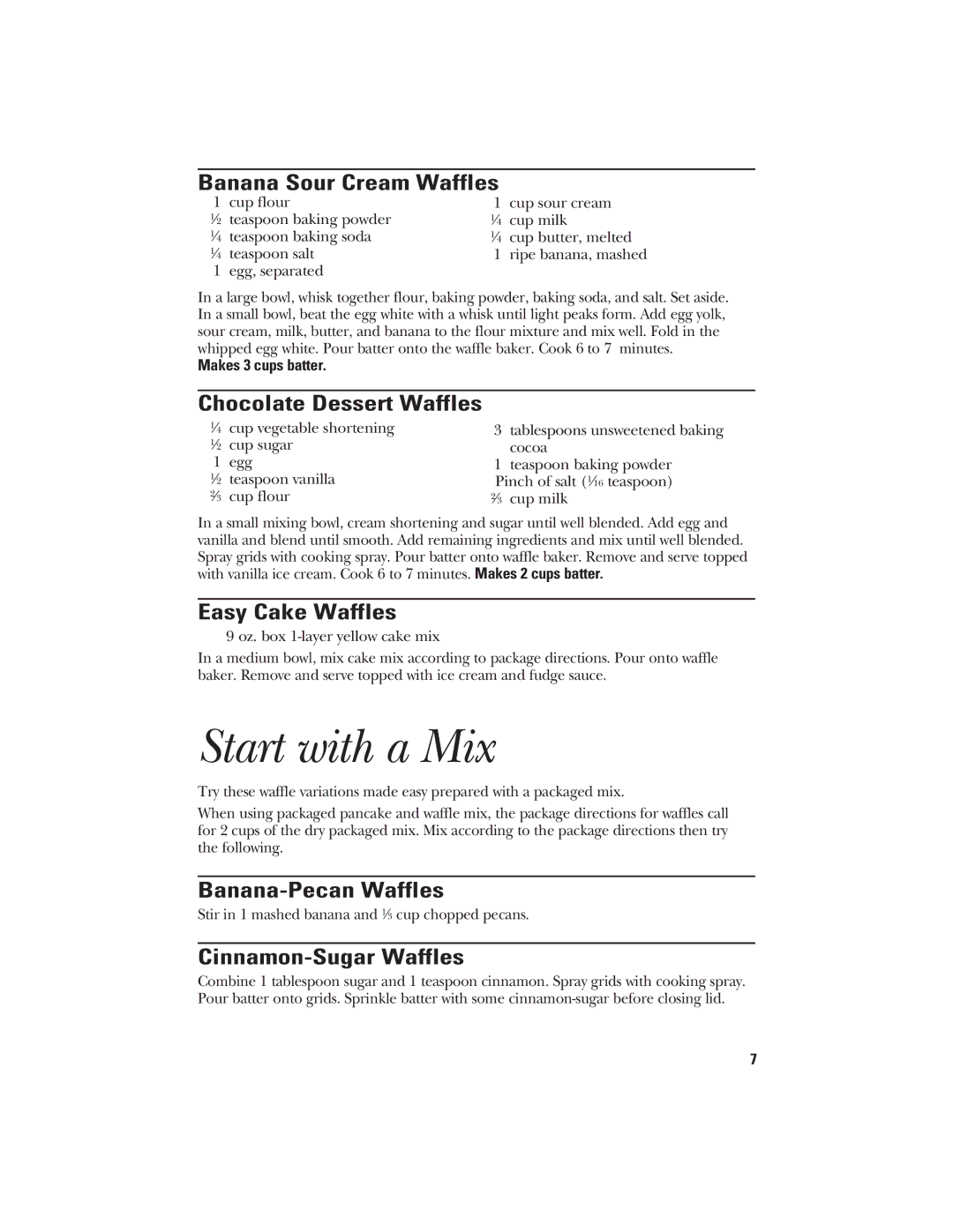 GE 840085600 manual Start with a Mix 