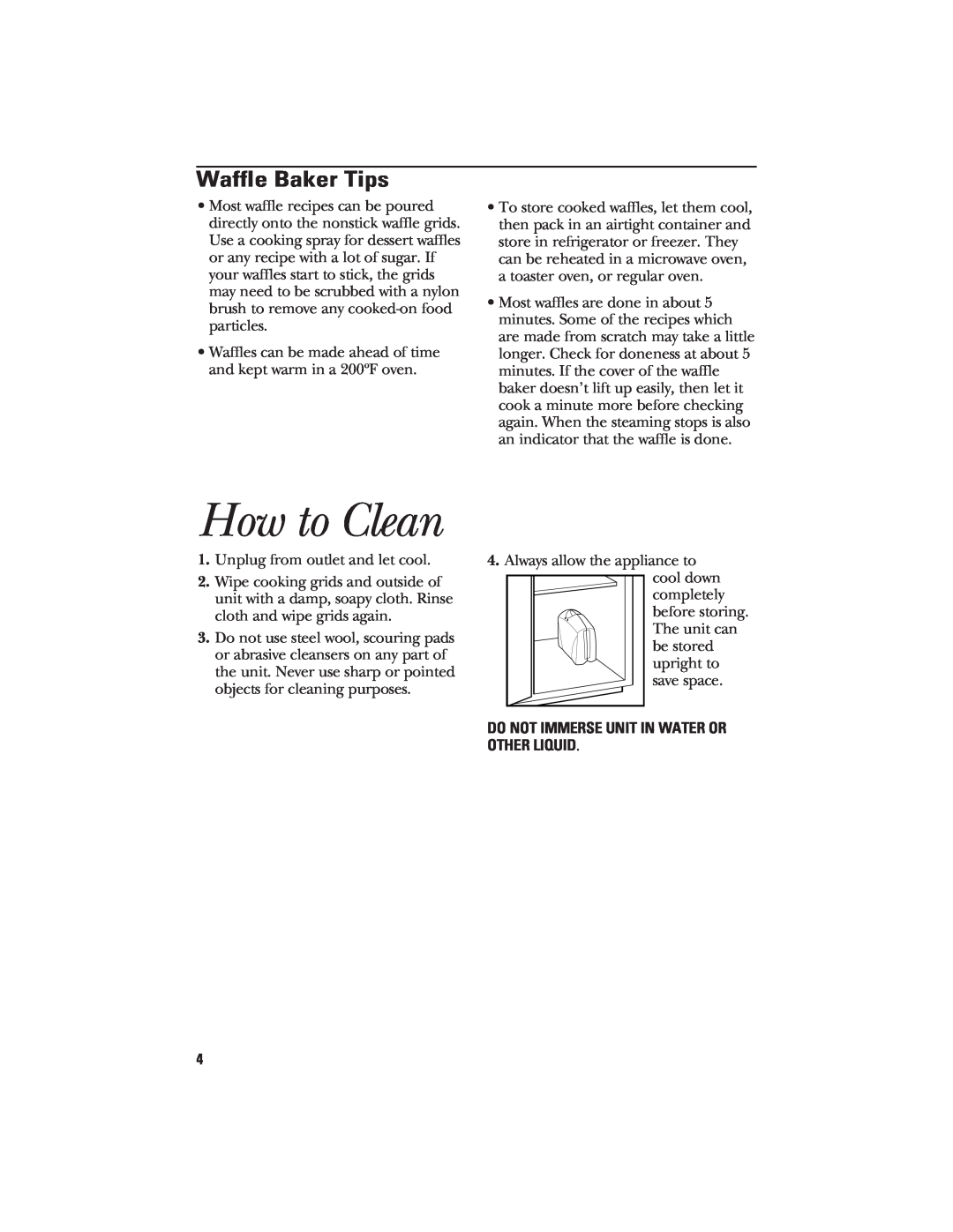GE 840085600 manual How to Clean, Waffle Baker Tips 