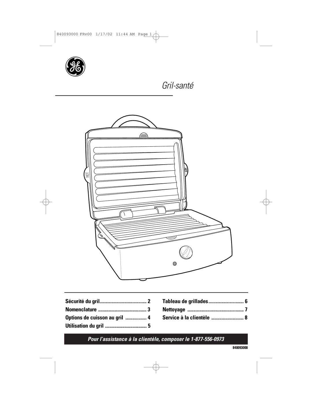 GE 106668, 840093000 manual Gril-santé 