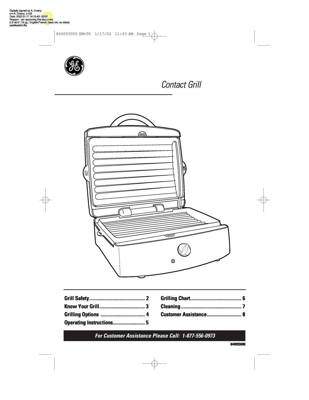 GE 106668 manual Contact Grill, For Customer Assistance Please Call, Grill Safety, Grilling Chart, Know Your Grill 