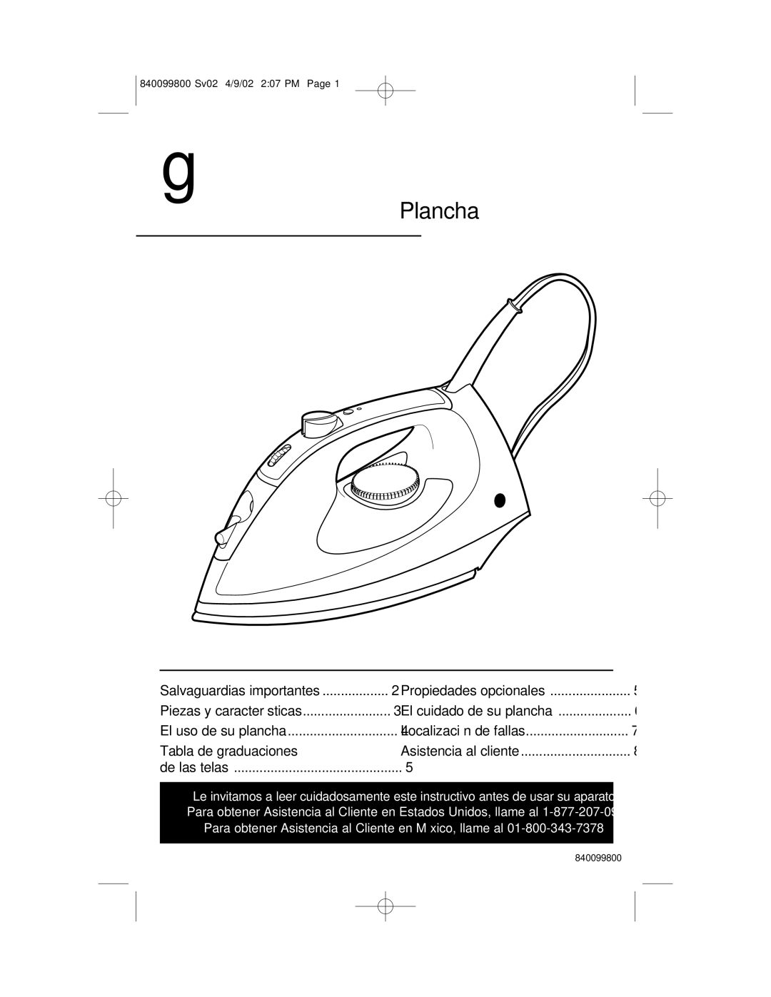 GE 169073, 840099800 instruction manual Plancha, Tabla de graduaciones 