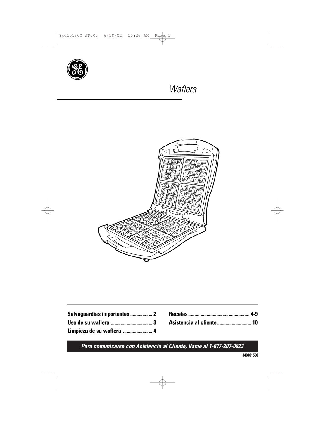 GE 840101500 manual Waflera 