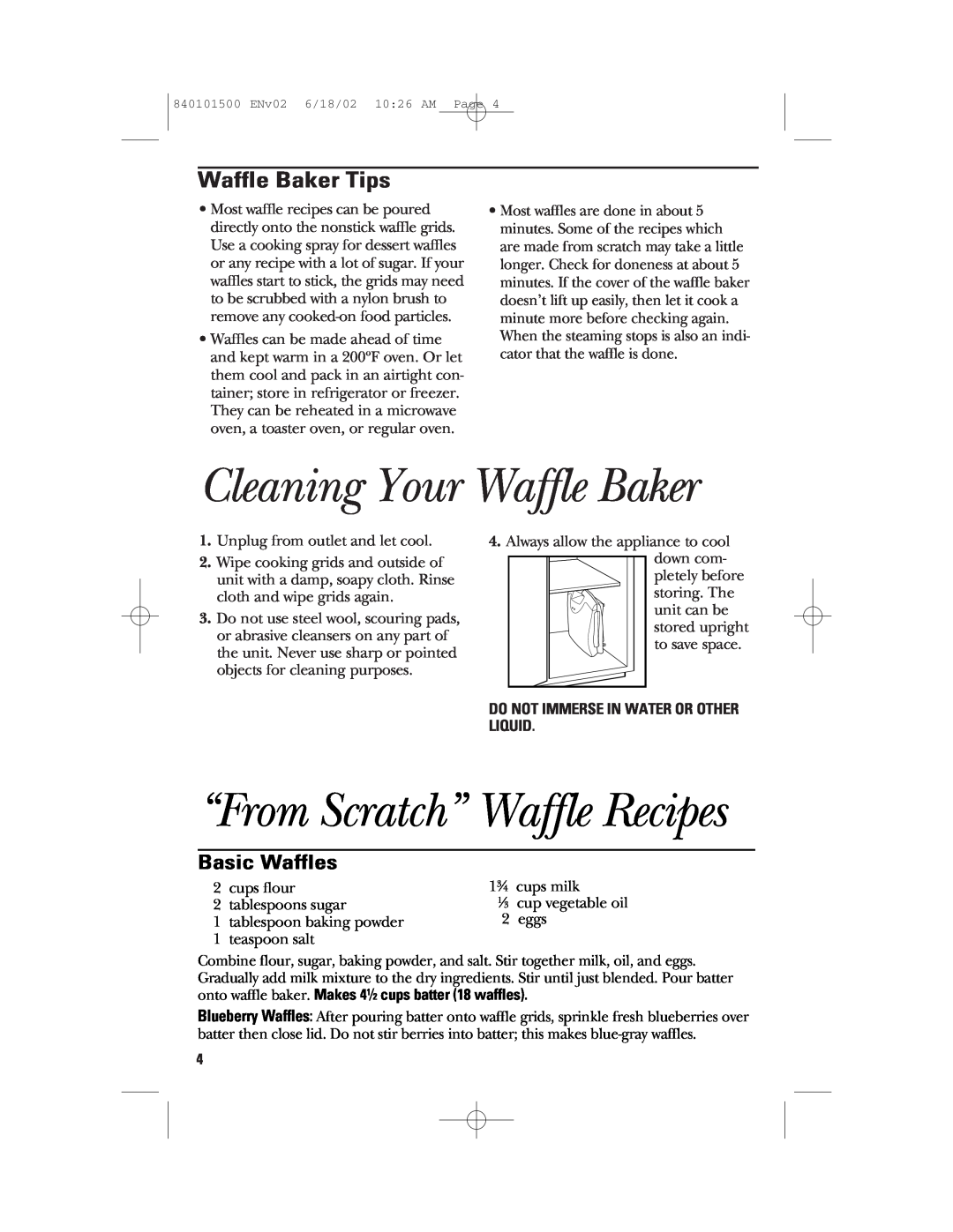 GE 840101500 manual Cleaning Your Waffle Baker, “From Scratch” Waffle Recipes, Waffle Baker Tips, Basic Waffles 