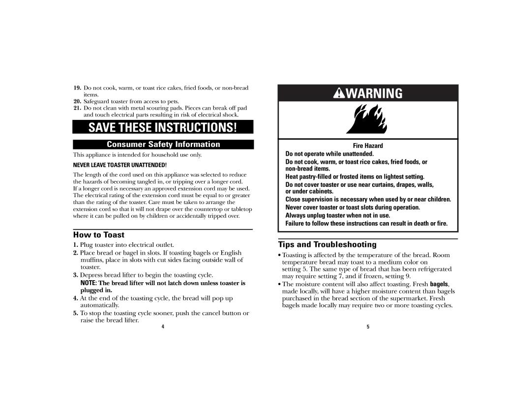 GE 169145, 840101900 manual How to Toast, Tips and Troubleshooting 