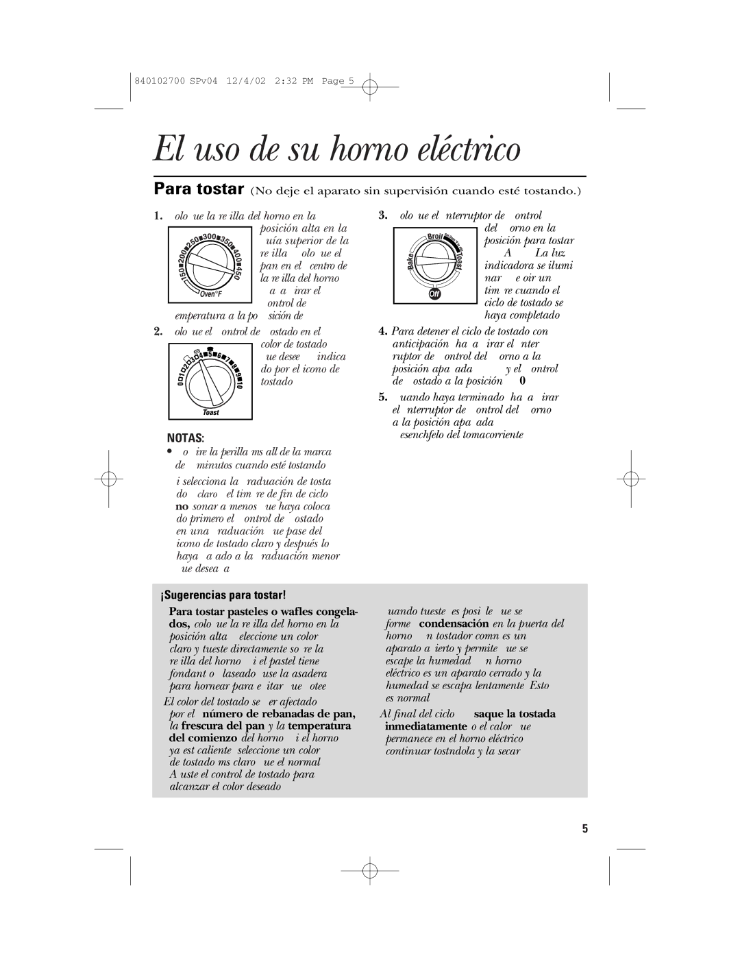 GE 840102700 manual El uso de su horno eléctrico, ¡Sugerencias para tostar 