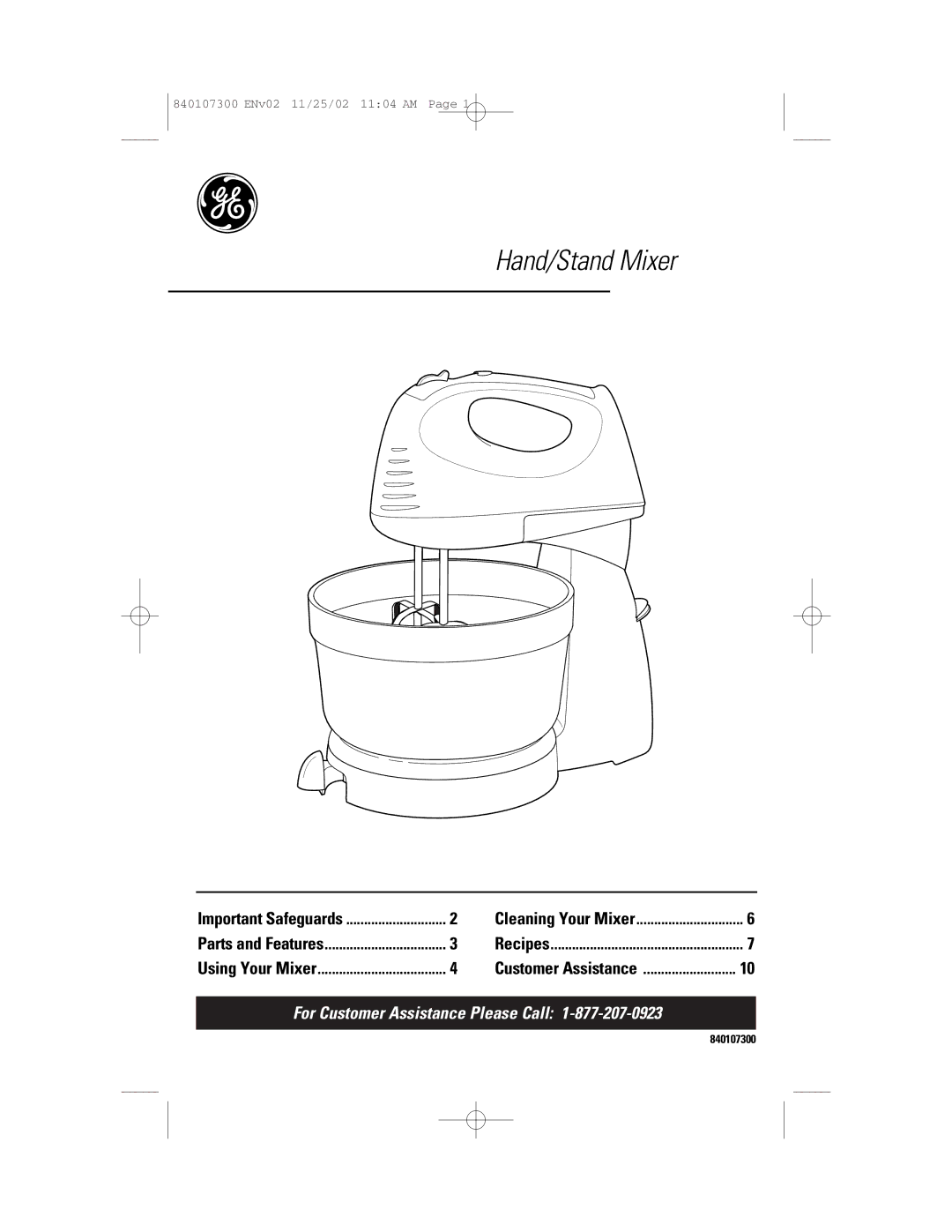 GE 106772, 840107300 manual Hand/Stand Mixer 