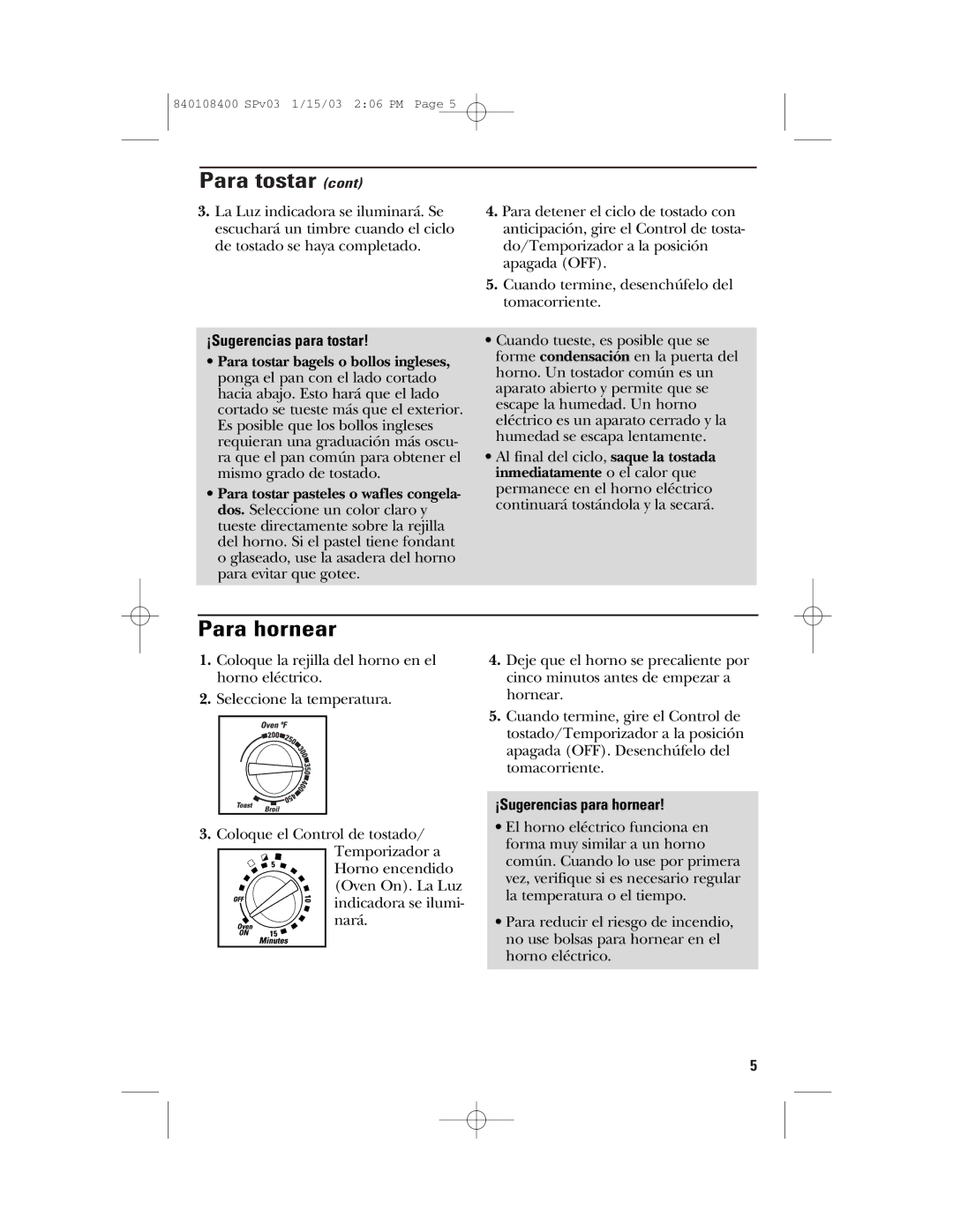 GE 168955, 840108400 manual Para tostar, Para hornear, ¡Sugerencias para tostar, ¡Sugerencias para hornear 