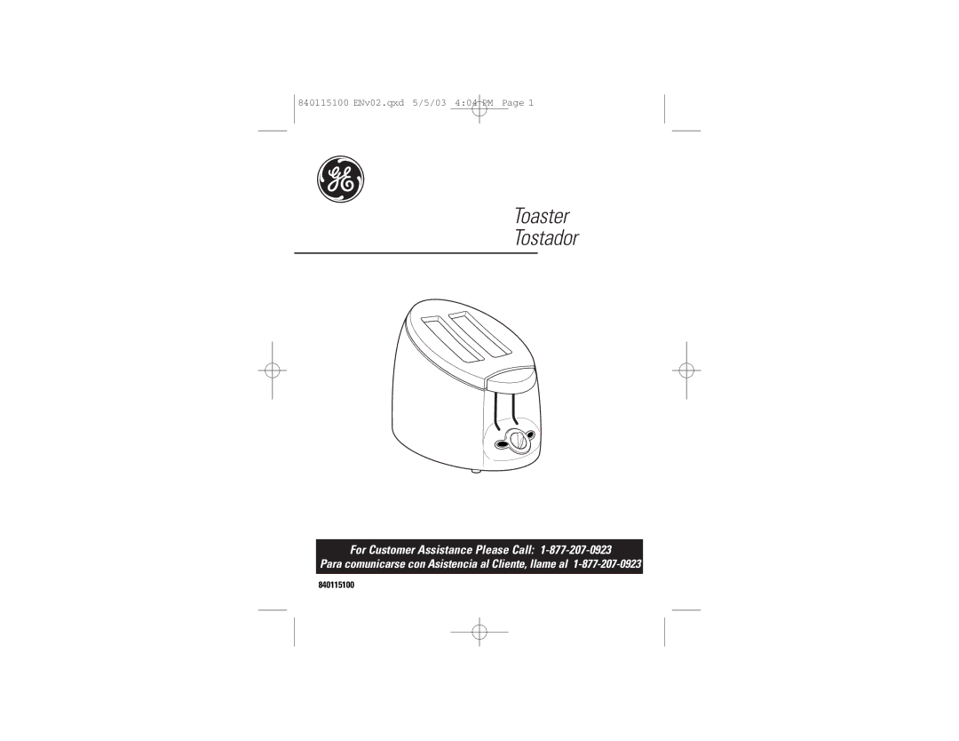 GE 168958, 840115100 manual Toaster Tostador 