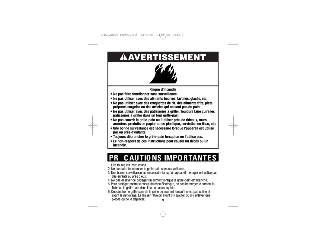 GE 840120800 manual Avertissement 