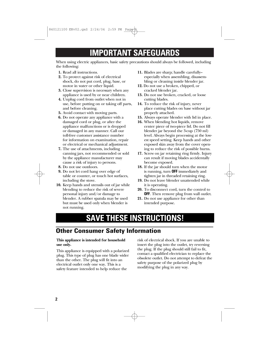 GE 840121100, 168986 manual Important Safeguards, Other Consumer Safety Information 