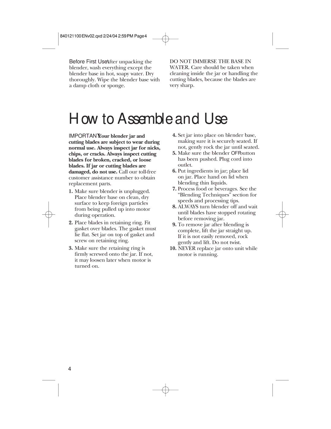 GE 840121100, 168986 manual How to Assemble and Use 