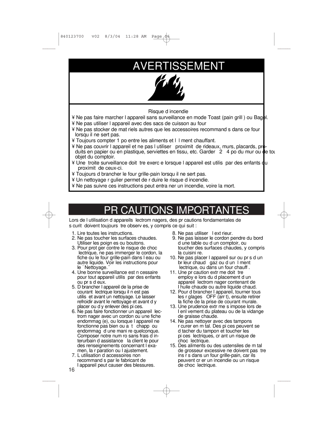 GE 840123700, 168989 manual Wavertissement 