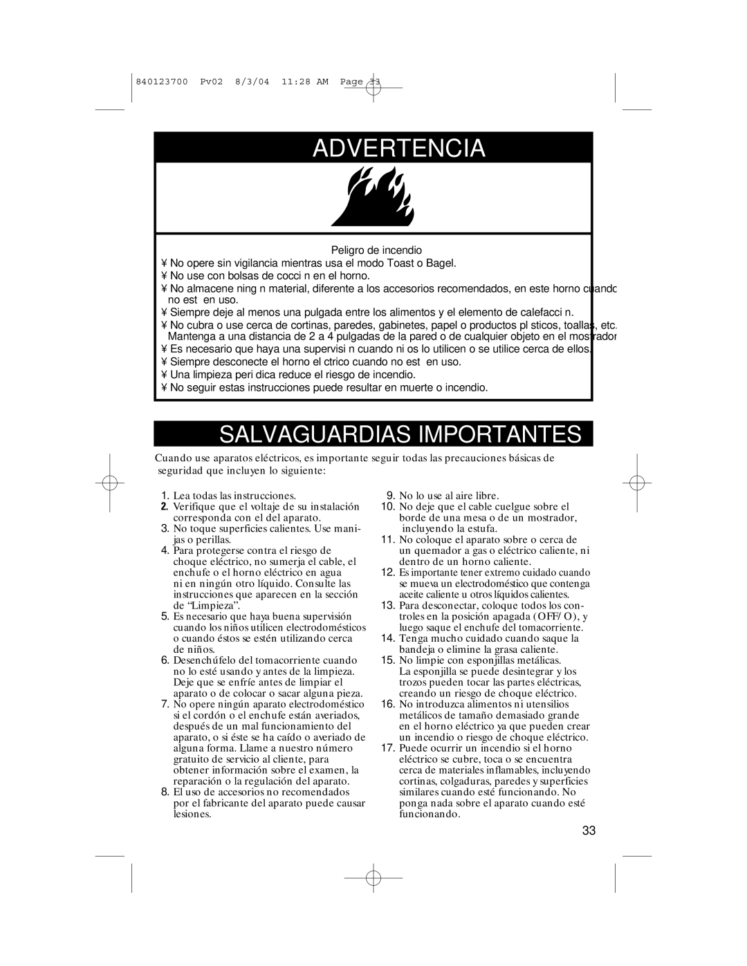 GE 168989, 840123700 manual Wadvertencia 