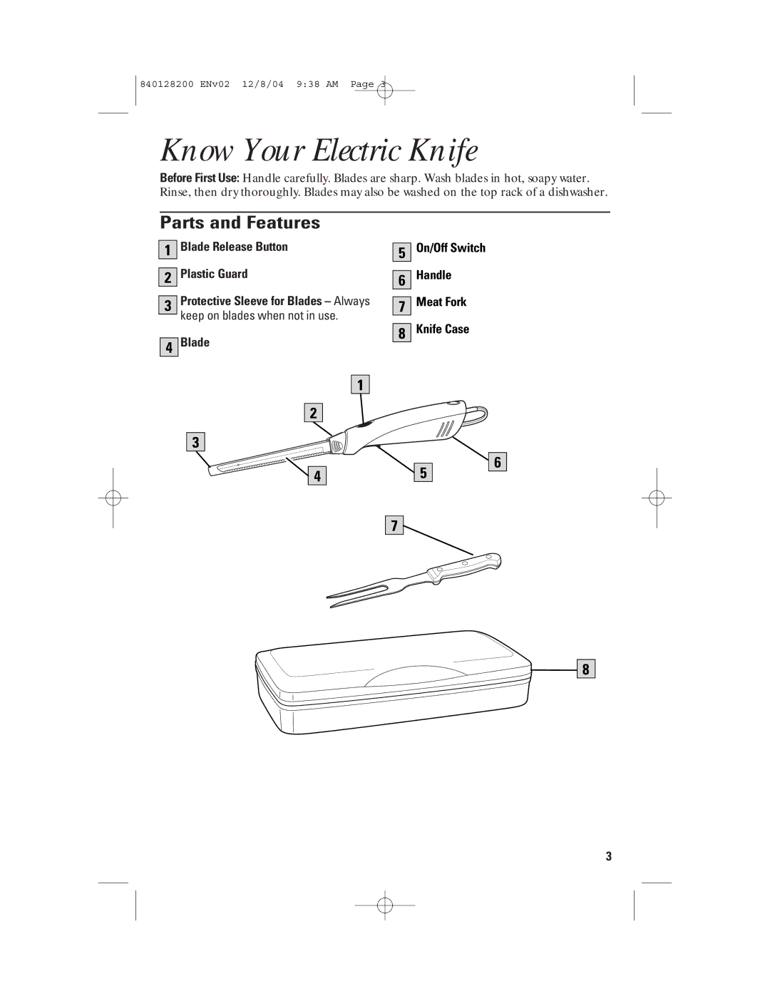 GE 840128200, 169020, 169023 manual Know Your Electric Knife, Parts and Features 