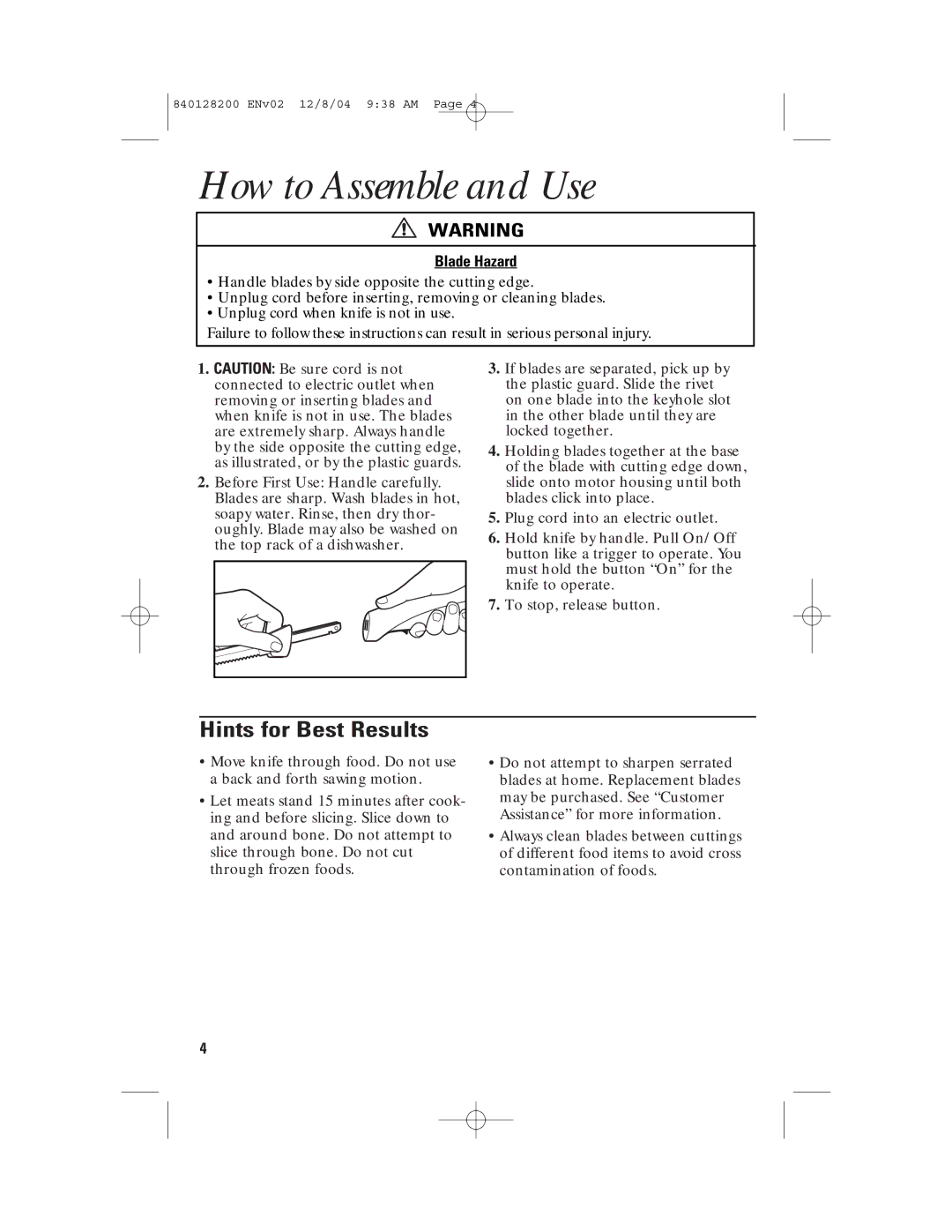 GE 169020, 840128200, 169023 manual How to Assemble and Use, Hints for Best Results 