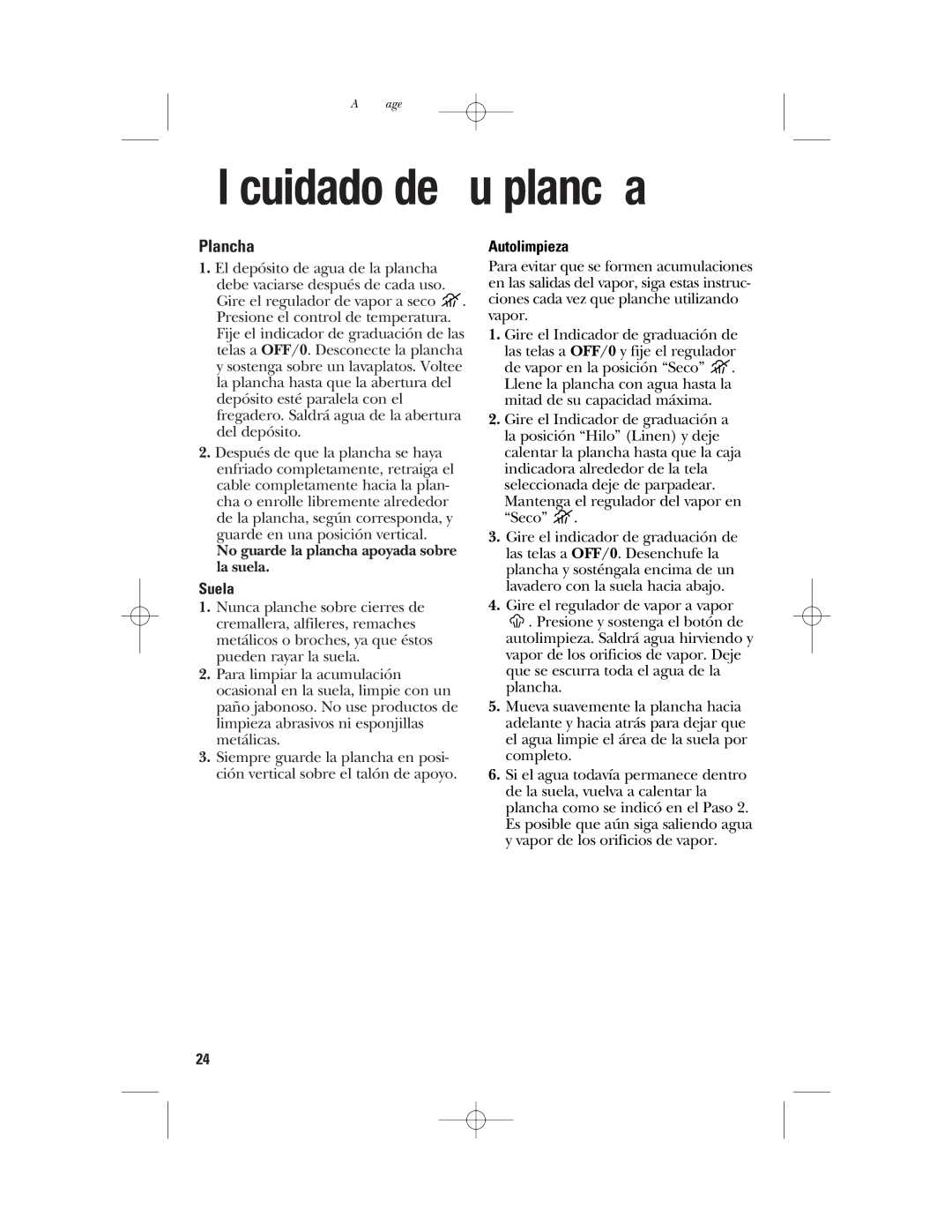 GE 840136200 manual El cuidado de su plancha, Plancha, Autolimpieza 