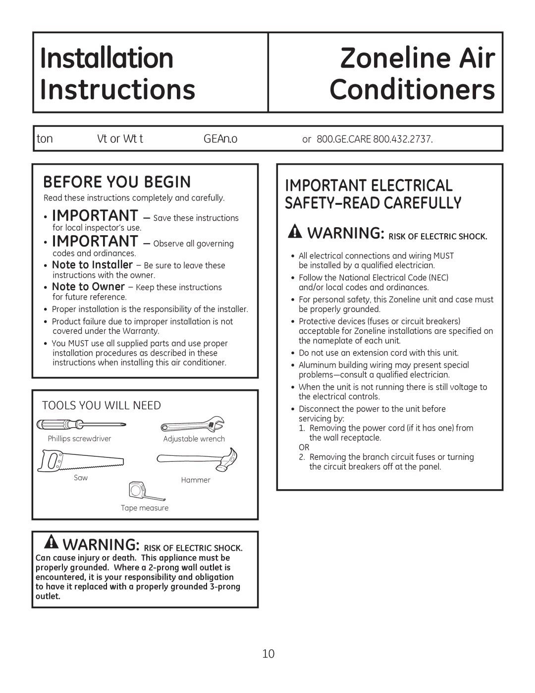 GE 8500 Series installation instructions Installation 