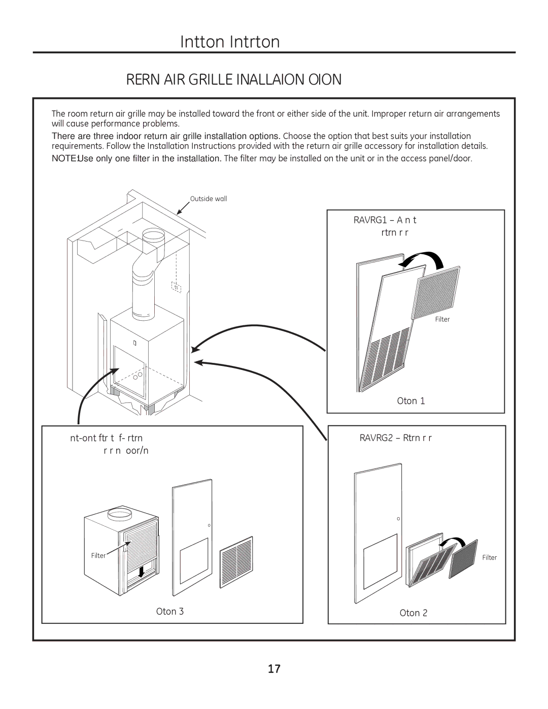 GE 8500 Series Option, Unit-mounted filter with a field-supplied return, Air grille and access door/panel 