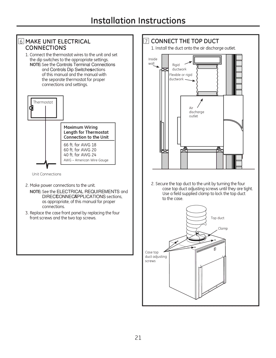 GE 8500 Series installation instructions Make Unit Electrical Connections, Connect the TOP Duct 