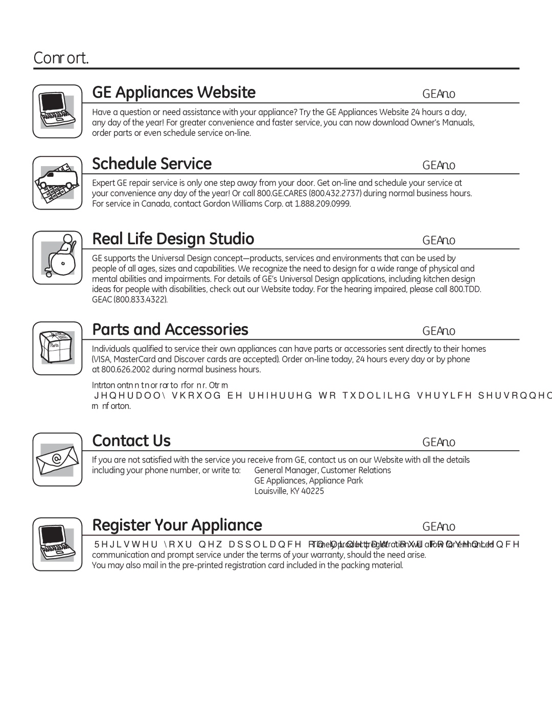 GE 8500 Series Consumer Support GE Appliances Website, Schedule Service, Real Life Design Studio, Parts and Accessories 