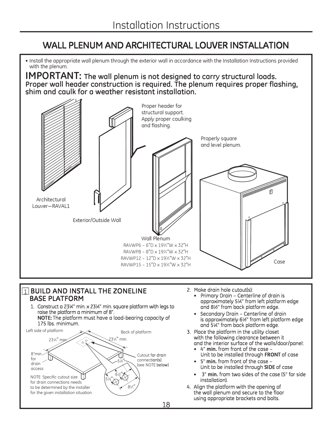 GE 8500 Series installation instructions Installation Instructions, Wall Plenum And Architectural Louver Installation 