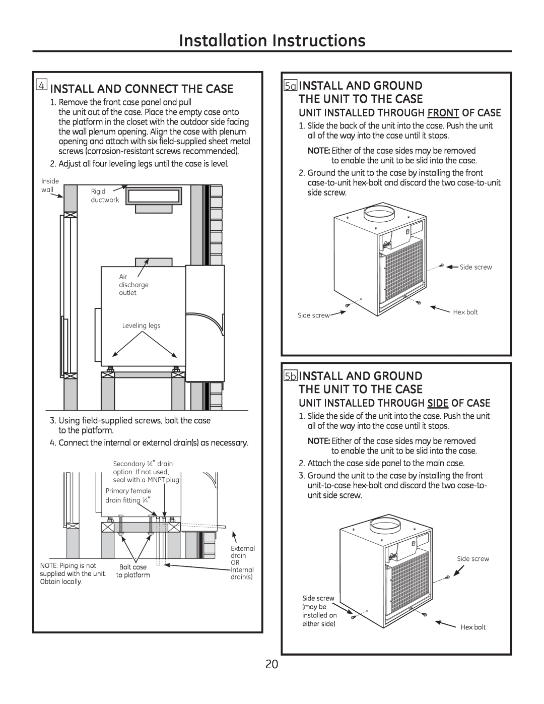 GE 8500 Series Install And Connect The Case, 5a INSTALL AND GROUND THE UNIT TO THE CASE, Installation Instructions 
