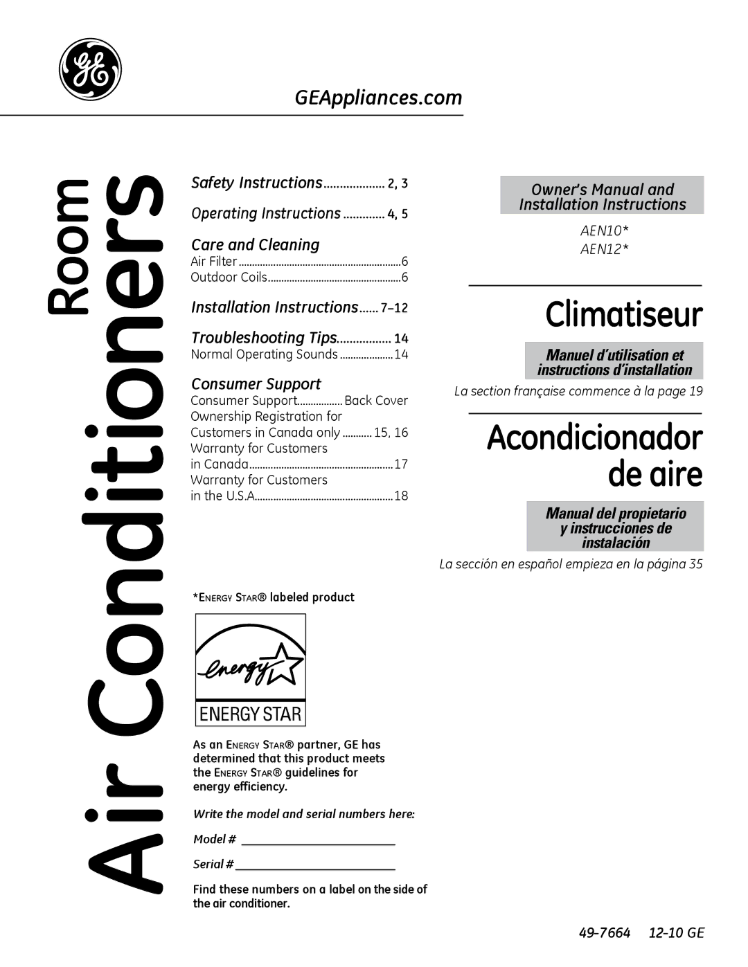 GE 880 installation instructions Warranty for Customers, Back Cover 