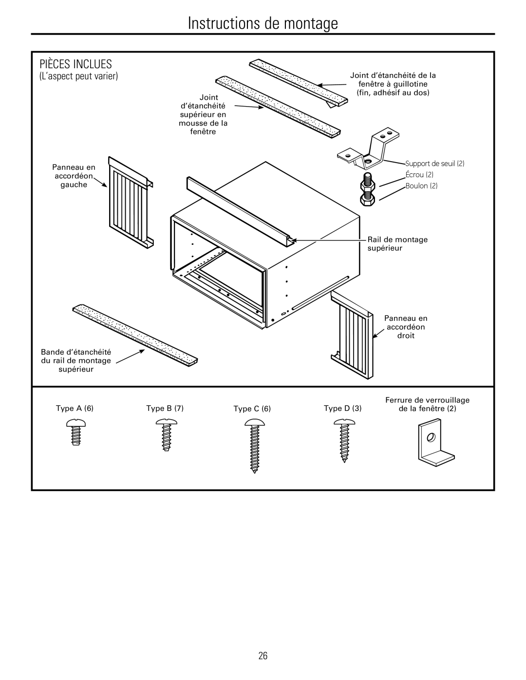 GE 880 installation instructions Pièces Inclues, ’aspect peut varier 