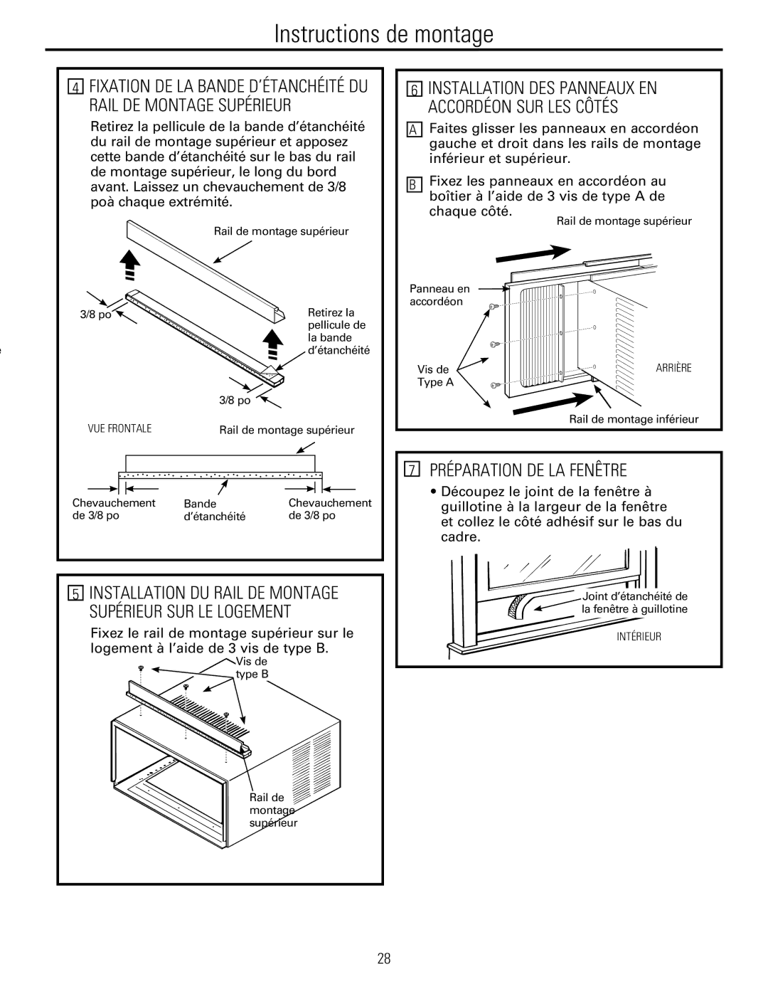 GE 880 installation instructions Accordéon SUR LES Côtés, Préparation DE LA Fenêtre 