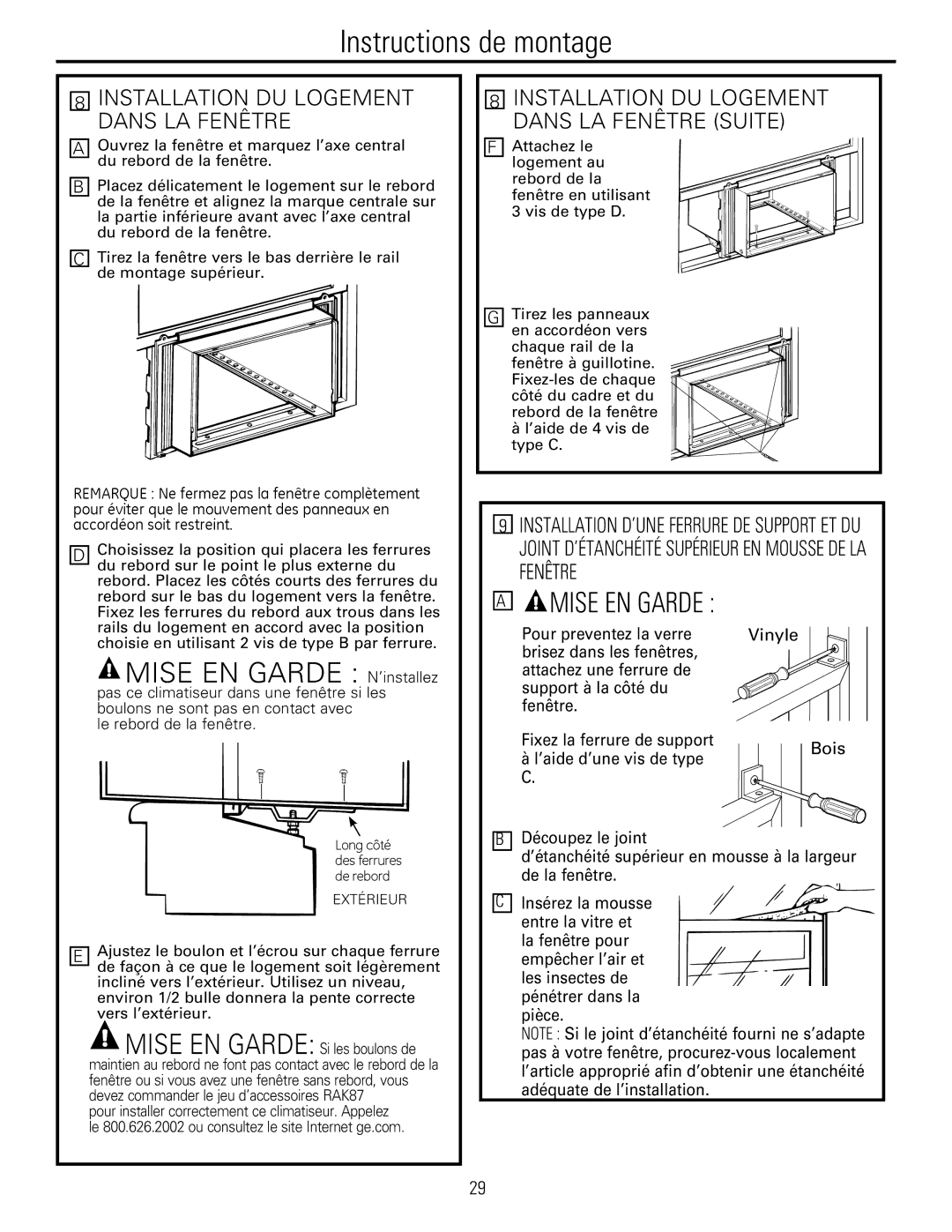 GE 880 installation instructions Mise EN Garde N’installez 