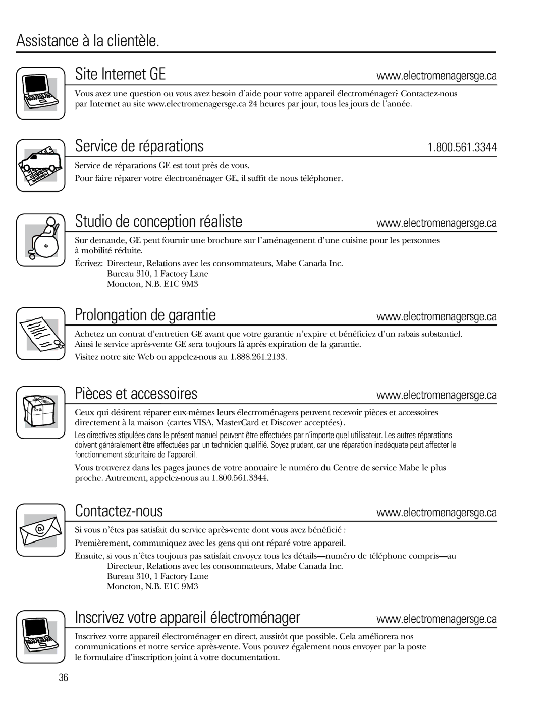 GE 880 Studio de conception réaliste, Prolongation de garantie, Pièces et accessoires, Contactez-nous 