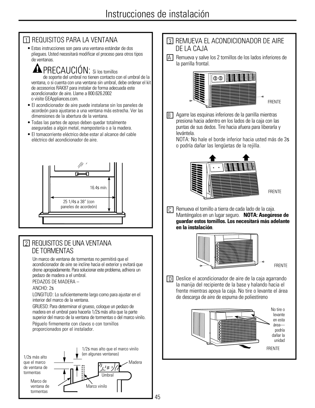 GE 880 REqUISITOS Para LA Ventana, REqUISITOS DE UNA Ventana, DE Tormentas, Visite GEAppliances.com 