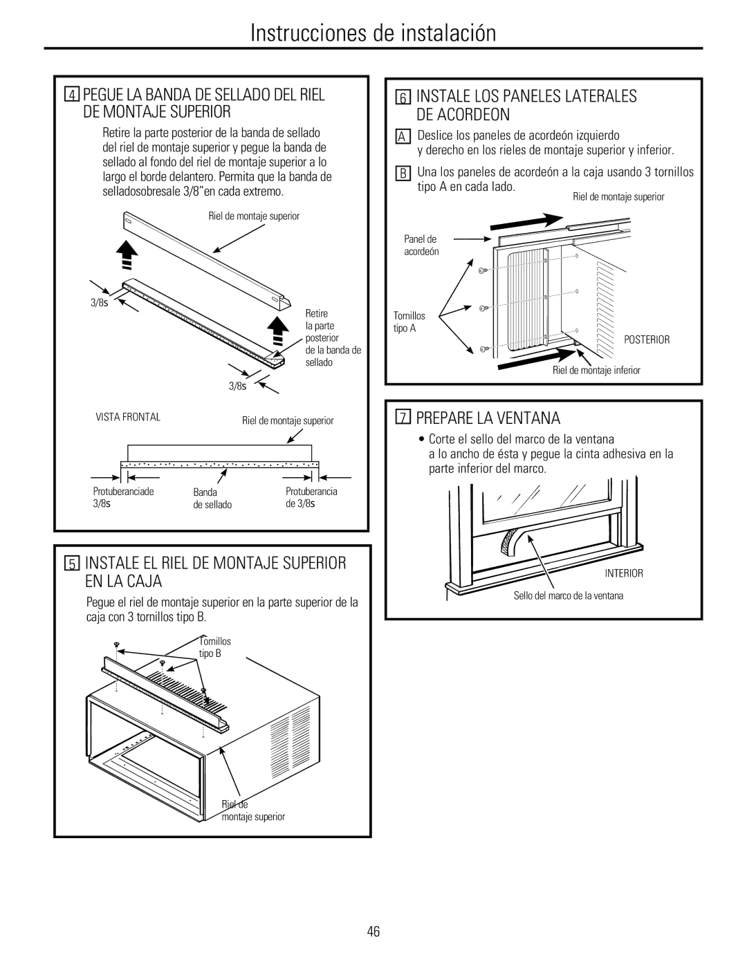 GE 880 installation instructions Instale EL Riel DE Montaje Superior EN LA Caja, Prepare LA Ventana 