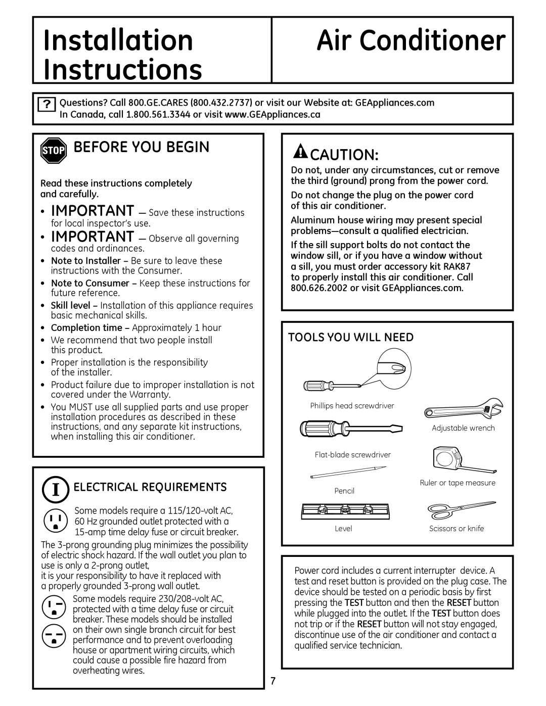 GE 880 installation instructions Installation 