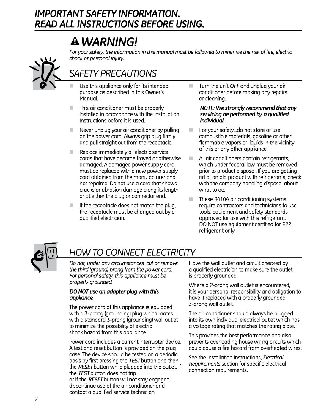 GE 880 Important Safety Information, Read All Instructions Before Using, Safety Precautions, How To Connect Electricity 