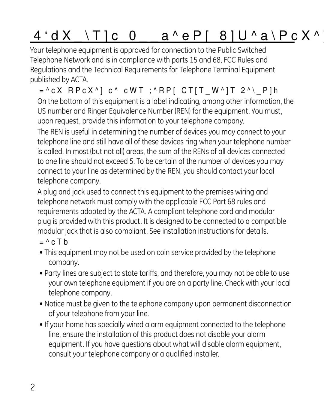 GE 28821xx3, 881, 28821xx4, 28821xx6, 28821xx5 Equipment Approval Information, Notification to the Local Telephone Company 