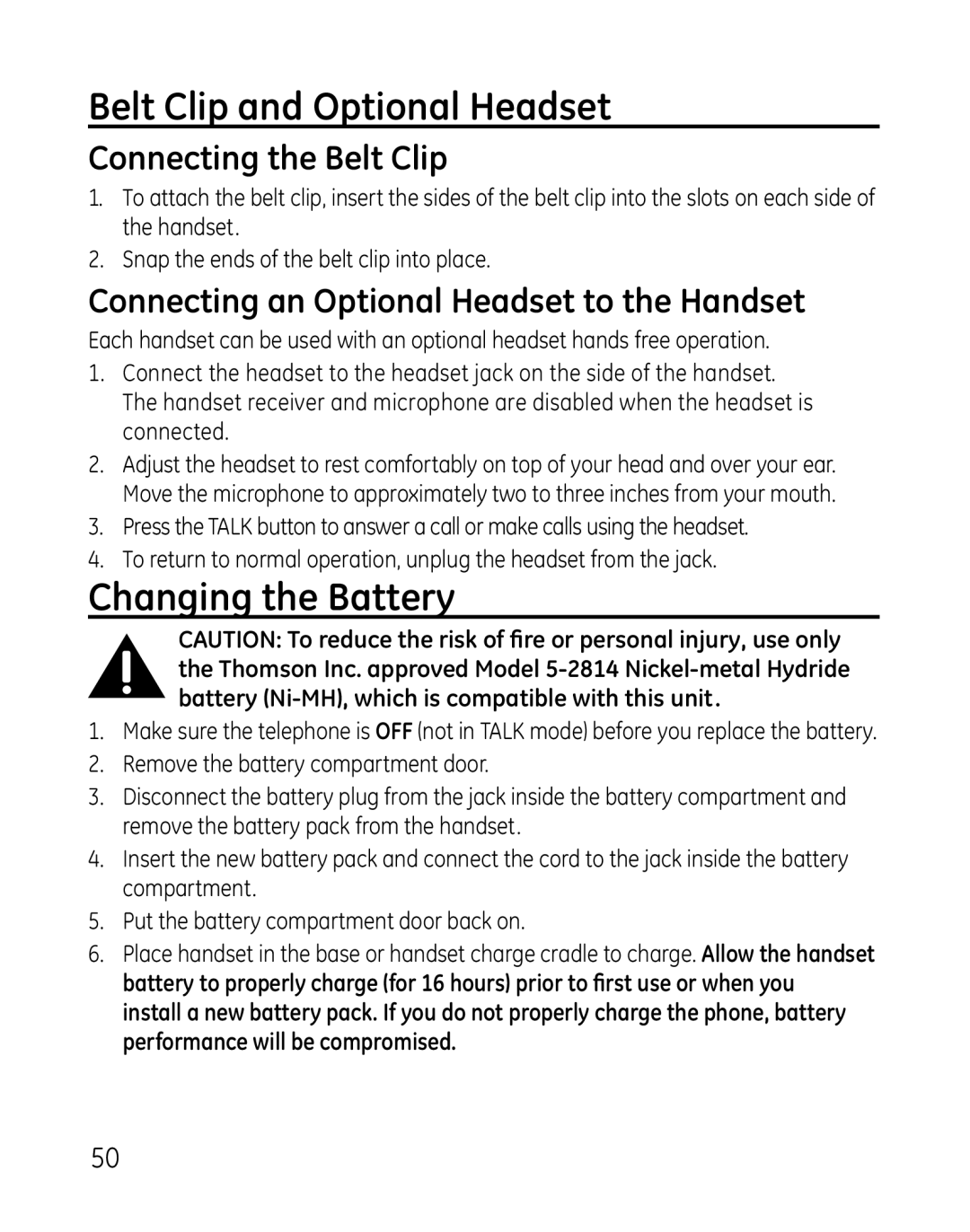 GE 28821 Series, 881, 28821xx4, 28821xx3, 0007 Belt Clip and Optional Headset, Changing the Battery, Connecting the Belt Clip 