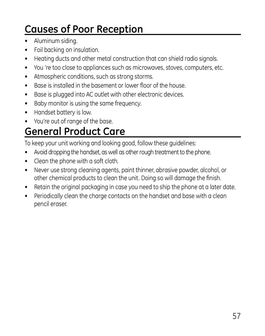 GE 28821xx6, 881, 28821xx4, 28821xx3, 28821xx5, 28821 Series, 28821xx2, 28801 Causes of Poor Reception, General Product Care 