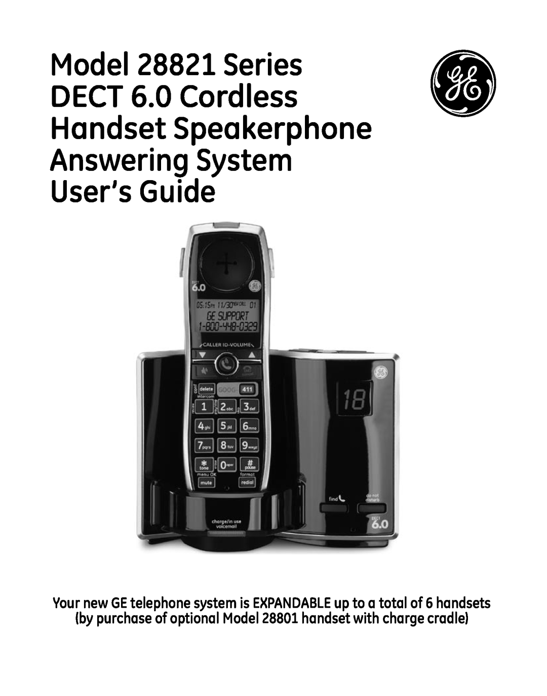 GE 28821xx4, 881, 0007 manual by purchase of optional Model 28801 handset with charge cradle, Answering System User’s Guide 