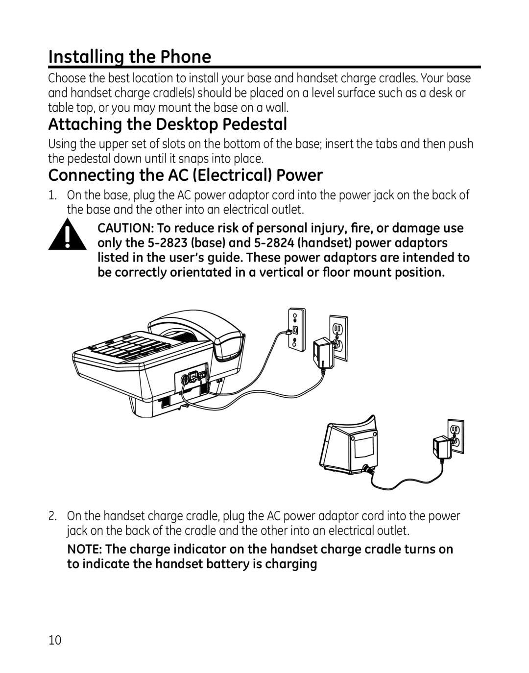 GE 000479, 28861xx3, 28861xx2 Installing the Phone, Attaching the Desktop Pedestal, Connecting the AC Electrical Power 